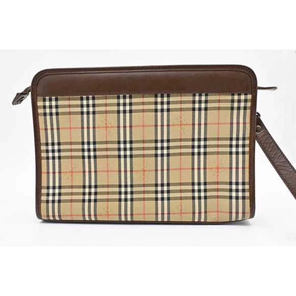Burberry Vintage Authentic Clutch Bag Classic Nova Check Beige Brown Canvas - Picture 3 of 12